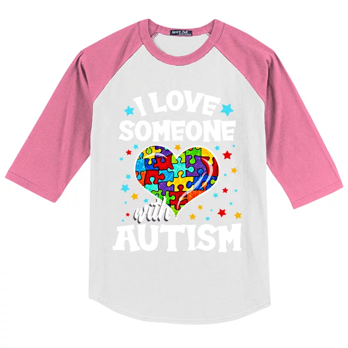 I Love Someone With Autism Gift Kids Colorblock Raglan Jersey