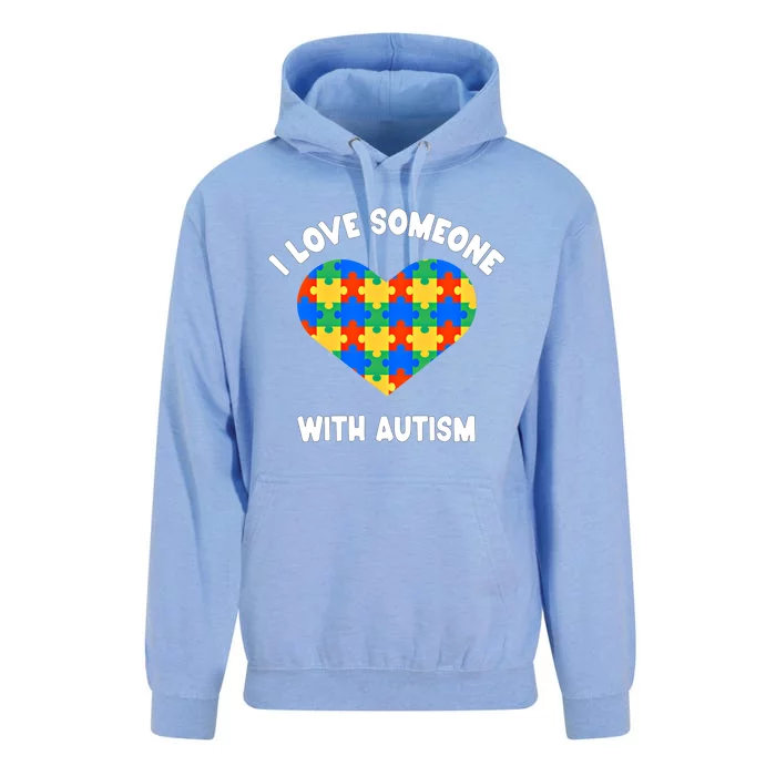 I Love Someone With Autism Puzzle Heart Awareness Gift Unisex Surf Hoodie