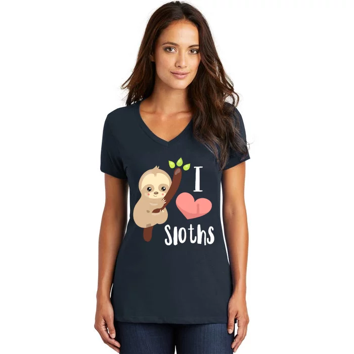 I LOVE Sloths! Cute Sloth Women's V-Neck T-Shirt