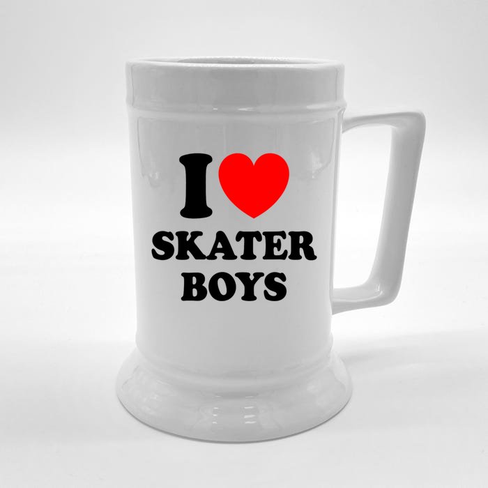 I Love Skater Boy Heart Skateboarding Front & Back Beer Stein