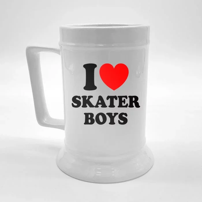 I Love Skater Boy Heart Skateboarding Front & Back Beer Stein