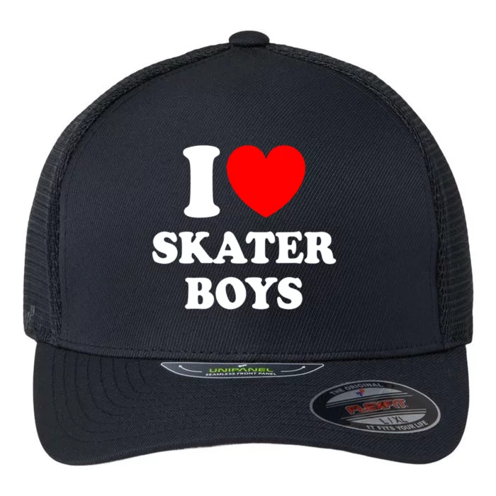 I Love Skater Boy Heart Skateboarding Flexfit Unipanel Trucker Cap