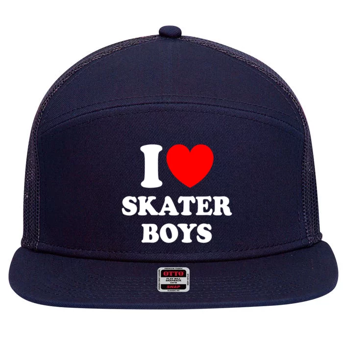 I Love Skater Boy Heart Skateboarding 7 Panel Mesh Trucker Snapback Hat