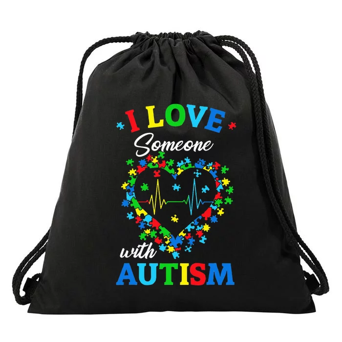 I Love Someone with Autism Awareness Drawstring Bag