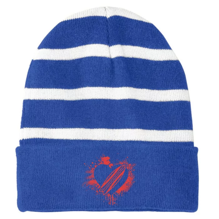 I Love Surfing Funny Surfer Surfboard Valentine's Day Gift Striped Beanie with Solid Band