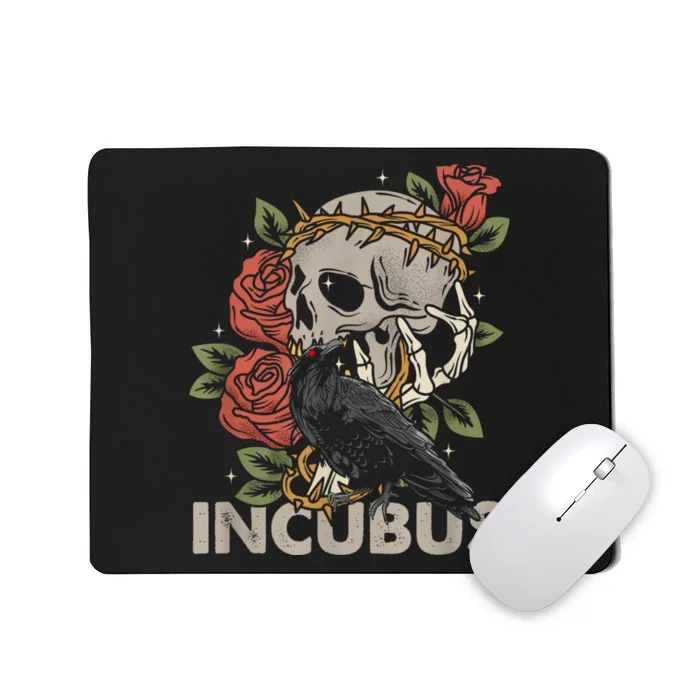 IncubusCrow Left Skull Morning And Flower Halloween Graphic Mousepad