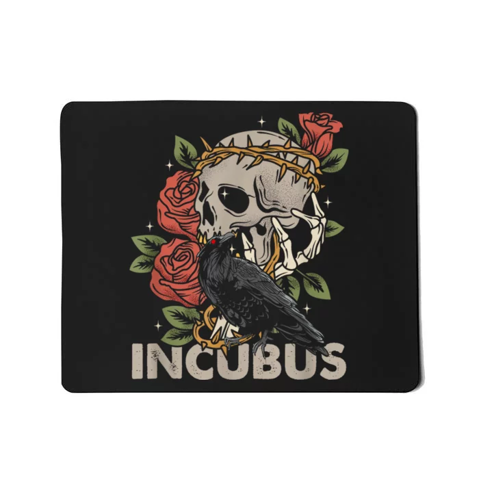 IncubusCrow Left Skull Morning And Flower Halloween Graphic Mousepad