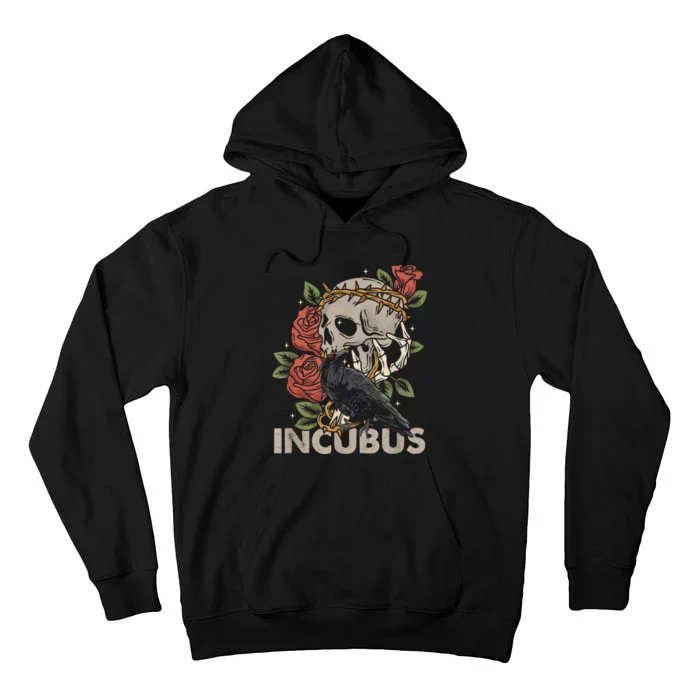 IncubusCrow Left Skull Morning And Flower Halloween Graphic Tall Hoodie