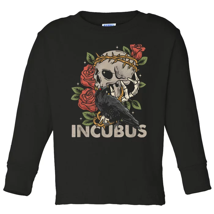 IncubusCrow Left Skull Morning And Flower Halloween Graphic Toddler Long Sleeve Shirt