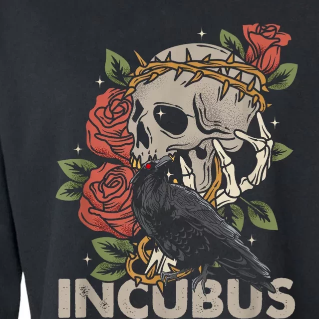 IncubusCrow Left Skull Morning And Flower Halloween Graphic Cropped Pullover Crew