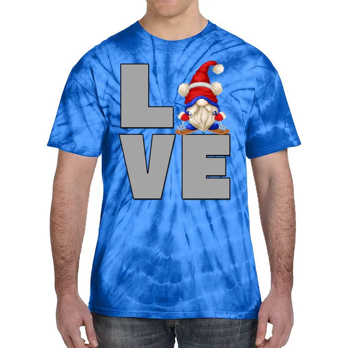 I Love Ski Dad Gnome Graphic Funny Winter Lover Gift Tie-Dye T-Shirt