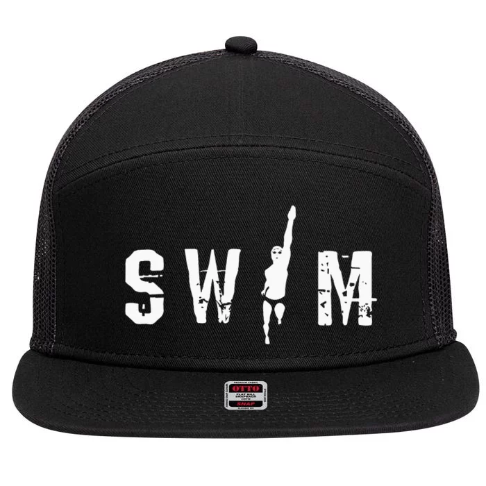 I Love Swimming Coach Proud Swimmer Swim Life Training Coach 7 Panel Mesh Trucker Snapback Hat