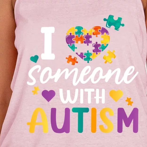 I Love Someone With Autism Awareness Month Support Meaningful Gift Women's Knotted Racerback Tank