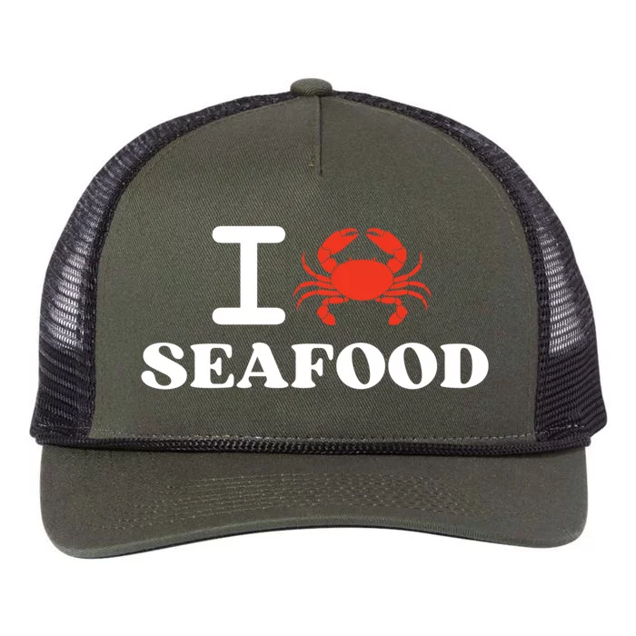 I Love Seafood Crab Shellfish National Seafood Month Gift Retro Rope Trucker Hat Cap