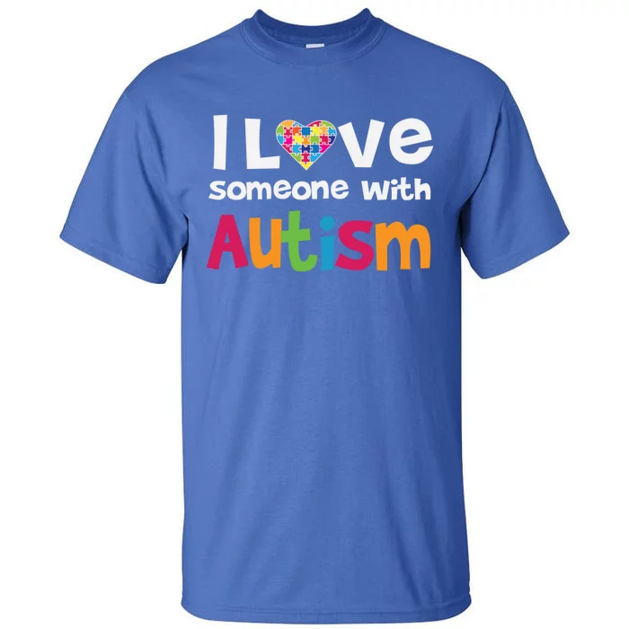 I Love Someone With Autism Gift Autistic Awareness Puzzle Heart Gift Tall T-Shirt