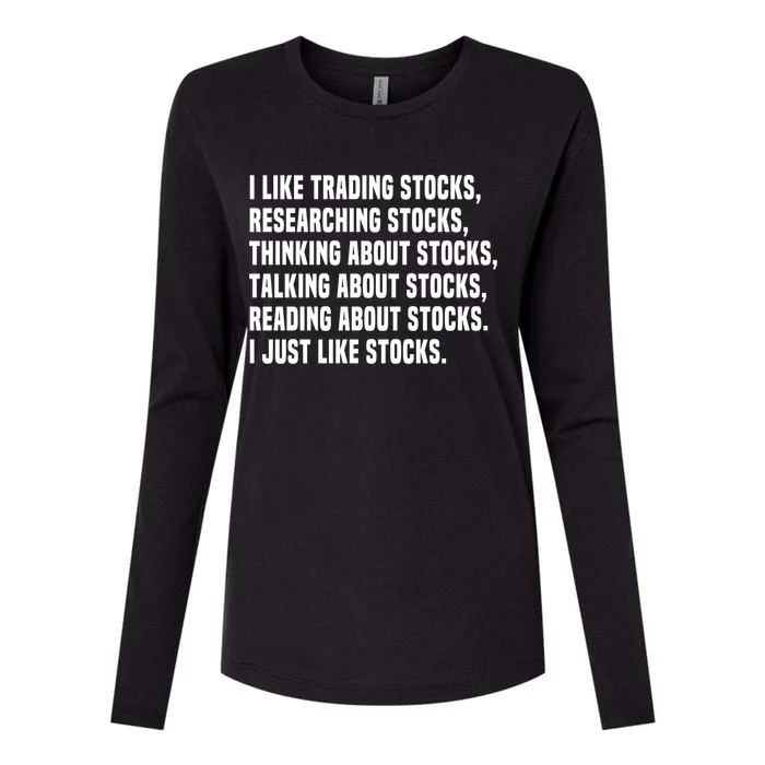 I Like Stocks Funny Day Trader Stock Market Gift Womens Cotton Relaxed Long Sleeve T-Shirt