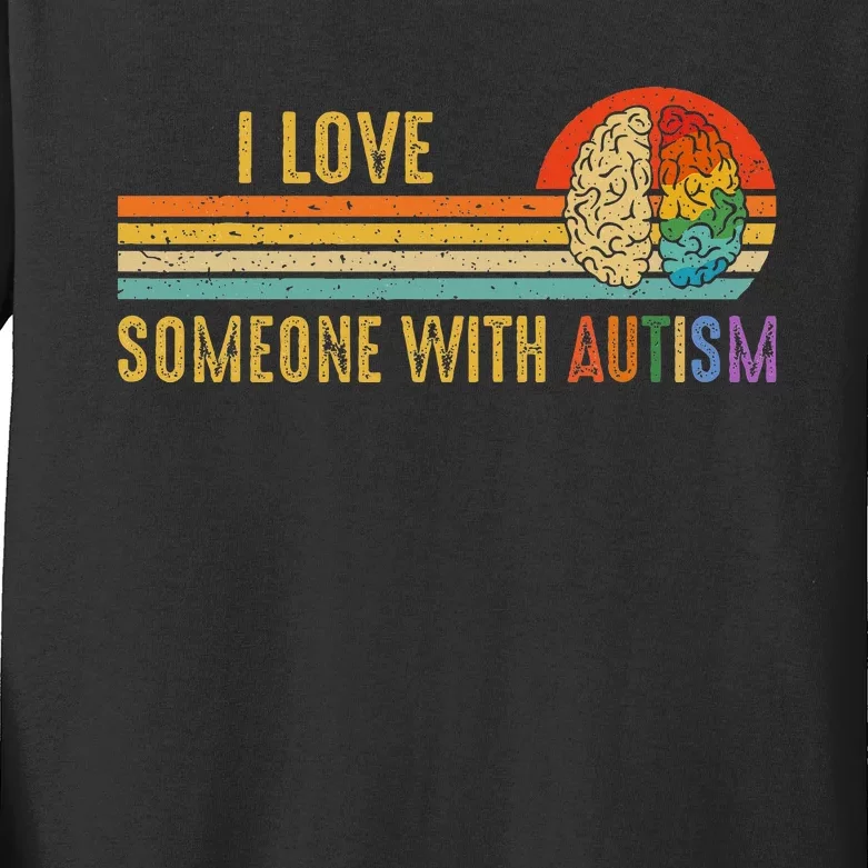 I Love Someone With Autism Neurodiversity April Retro Sunset Kids Long Sleeve Shirt