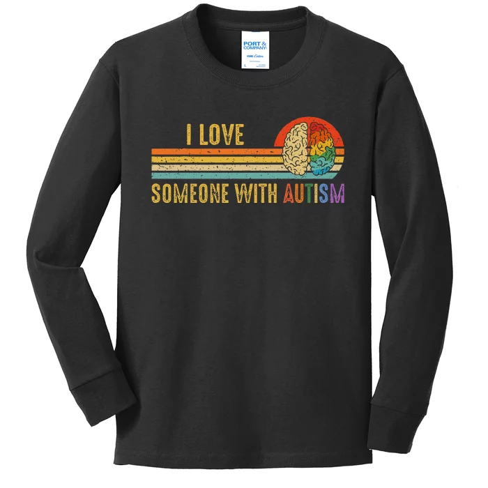 I Love Someone With Autism Neurodiversity April Retro Sunset Kids Long Sleeve Shirt