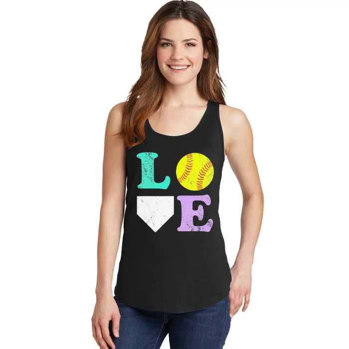 I Love Softball Ladies Essential Tank