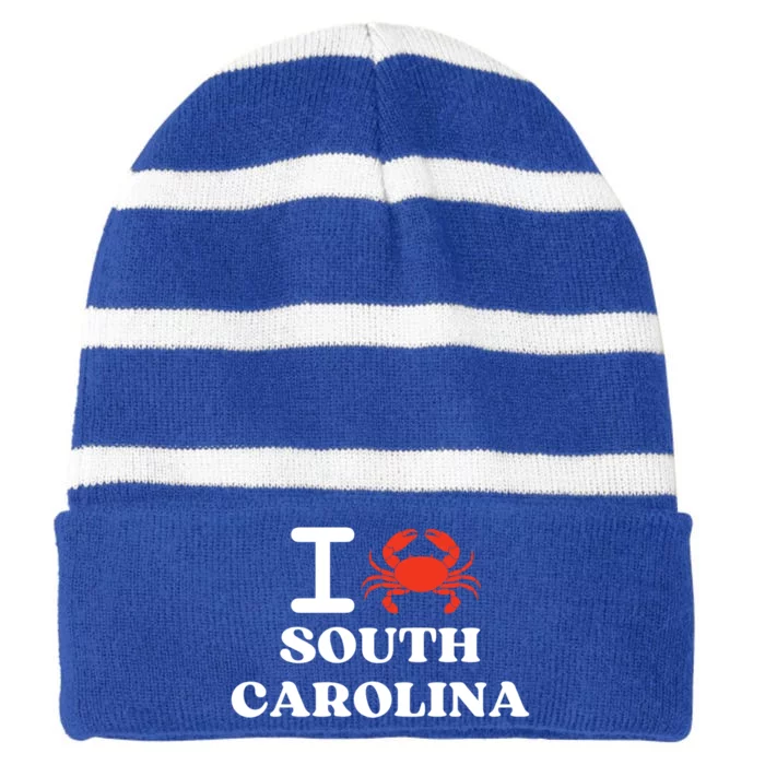 I Love South Carolina Crab Shellfish National Seafood Month Meaningful Gift Striped Beanie with Solid Band