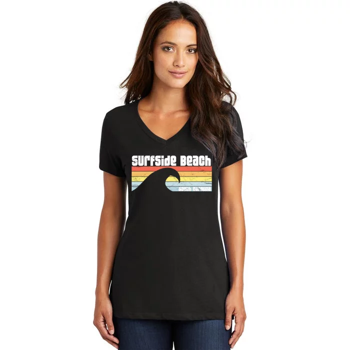 I Love Surfside Beach South Carolina Atlantic Ocean Wave Sc Women's V-Neck T-Shirt