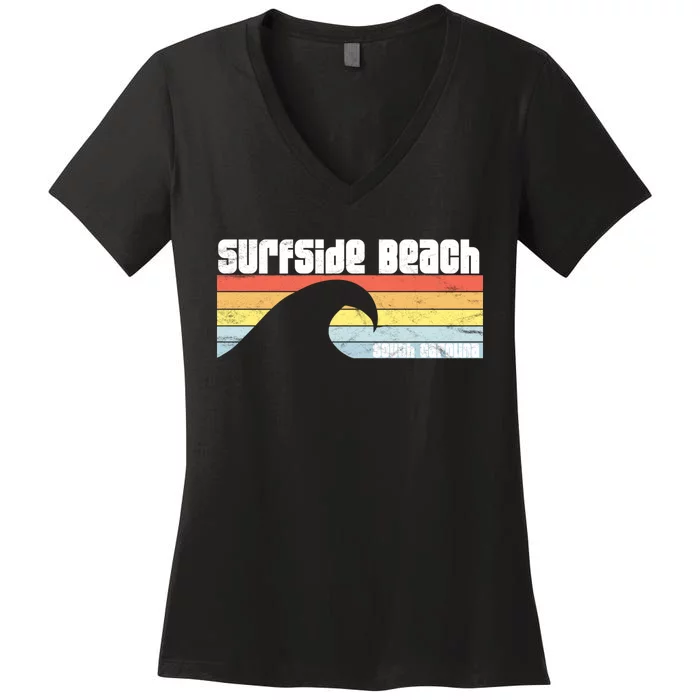 I Love Surfside Beach South Carolina Atlantic Ocean Wave Sc Women's V-Neck T-Shirt