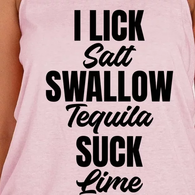 I Lick Swallow And Suck Hilarious Saying For Shot Lovers Gift Women's Knotted Racerback Tank