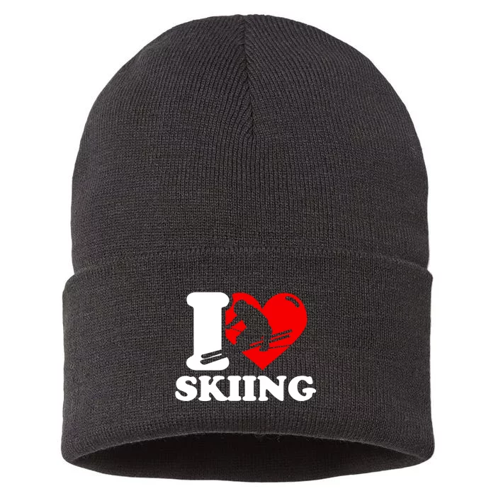 I Love Skiing Gift For Skier Sustainable Knit Beanie