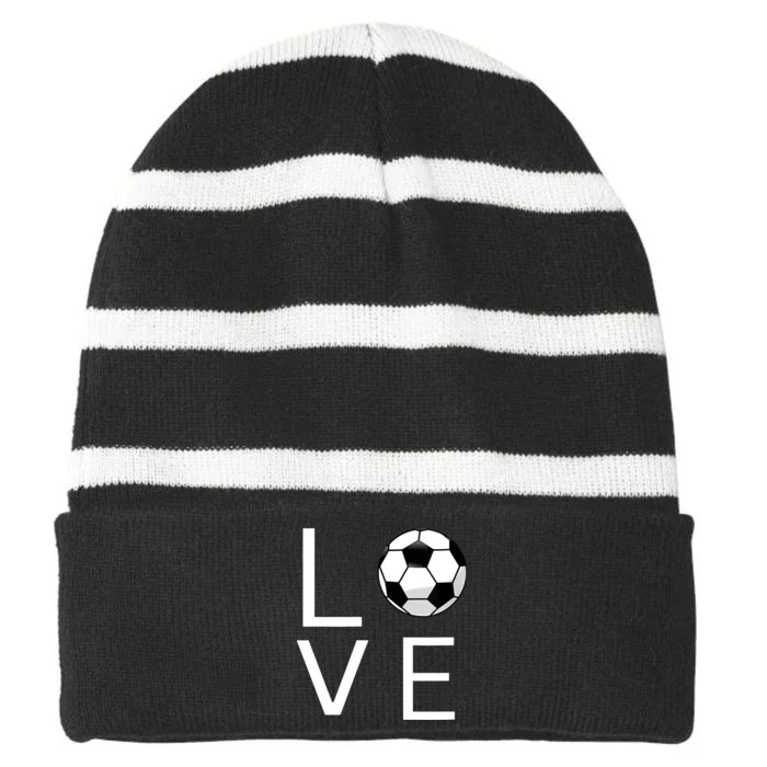 I Love Soccer Striped Beanie with Solid Band