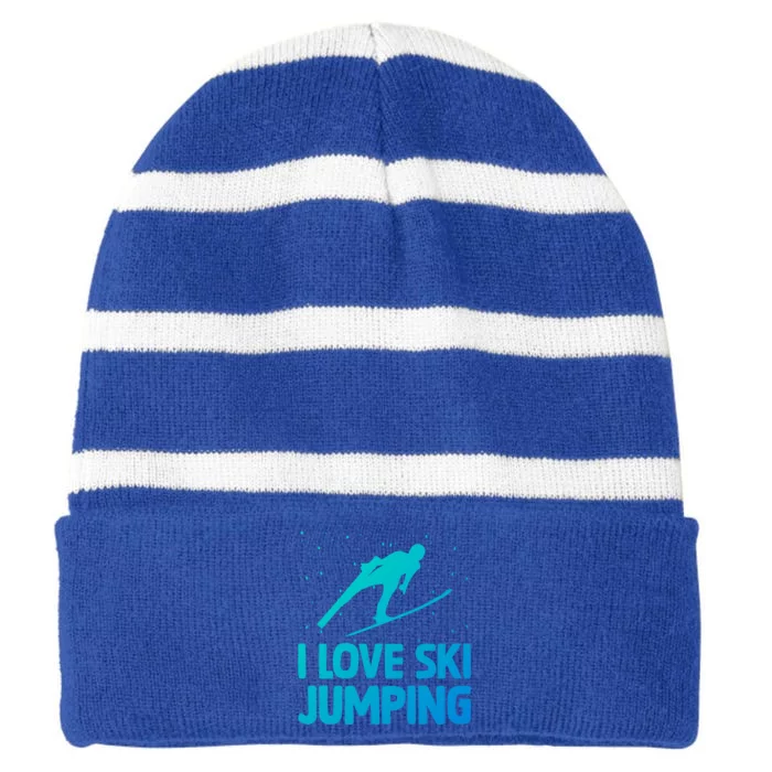 I Love Ski Jumping Winter Sports Ramp Lover SkiJumping Fan Gift Striped Beanie with Solid Band