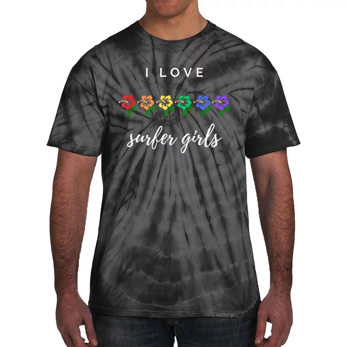 I Love Surfer Pride Rainbow Hibiscus Tie-Dye T-Shirt