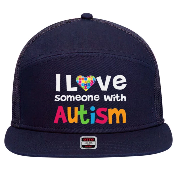 I Love Someone With Autism Awareness 7 Panel Mesh Trucker Snapback Hat