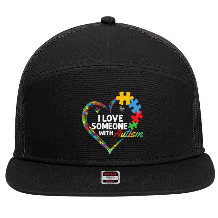 I Love Someone With Autism Heart Puzzle 7 Panel Mesh Trucker Snapback Hat