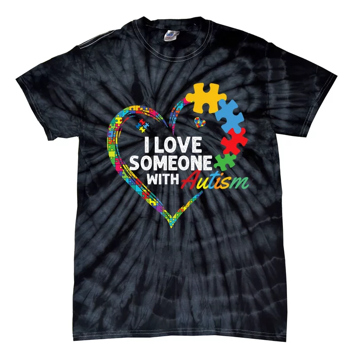 I Love Someone With Autism Heart Puzzle Tie-Dye T-Shirt