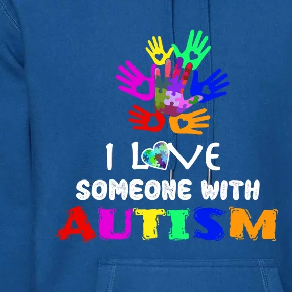 I Love Someone With Autism Awareness Graphic With Hands Gift Premium Hoodie