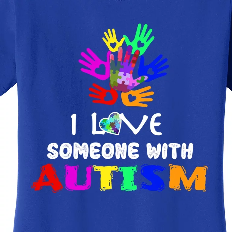 I Love Someone With Autism Awareness Graphic With Hands Gift Women's T-Shirt