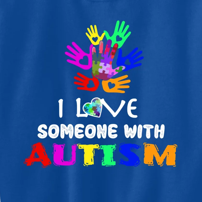 I Love Someone With Autism Awareness Graphic With Hands Gift Kids Sweatshirt