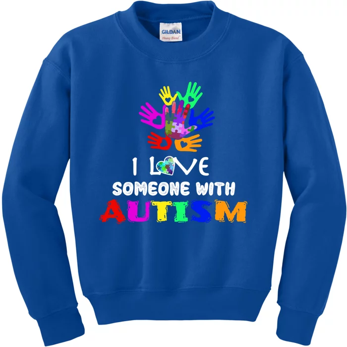 I Love Someone With Autism Awareness Graphic With Hands Gift Kids Sweatshirt