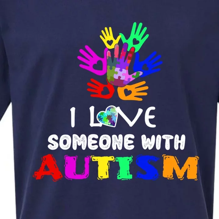 I Love Someone With Autism Awareness Graphic With Hands Gift Sueded Cloud Jersey T-Shirt