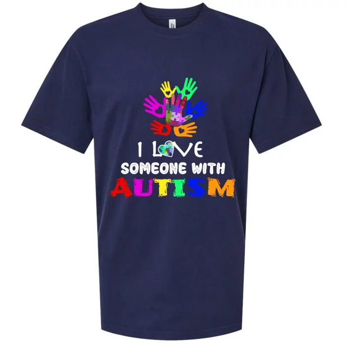 I Love Someone With Autism Awareness Graphic With Hands Gift Sueded Cloud Jersey T-Shirt