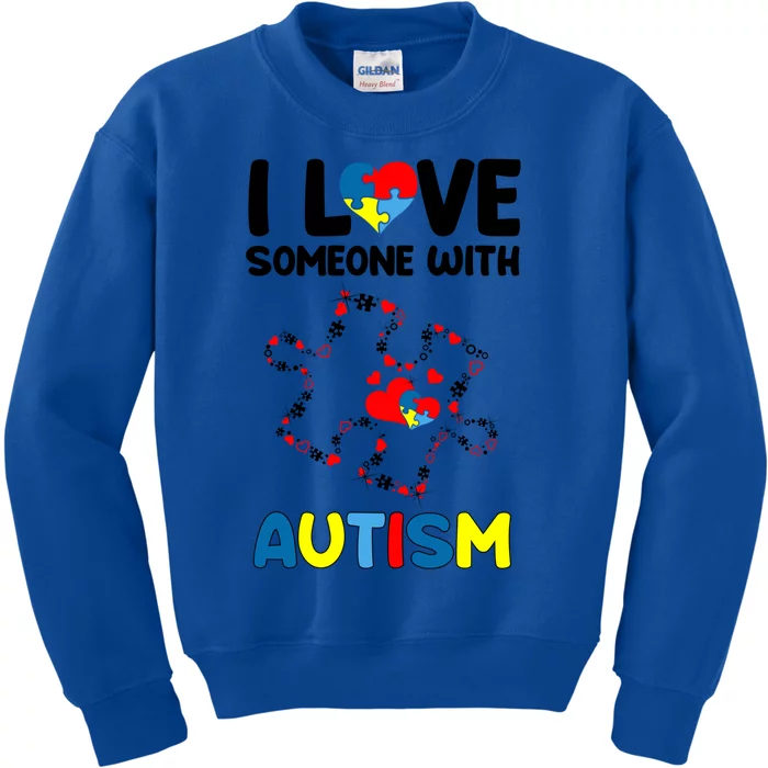 I Love Someone With Autism Puzzle Piece Hearts Autism Mom Gift Kids Sweatshirt