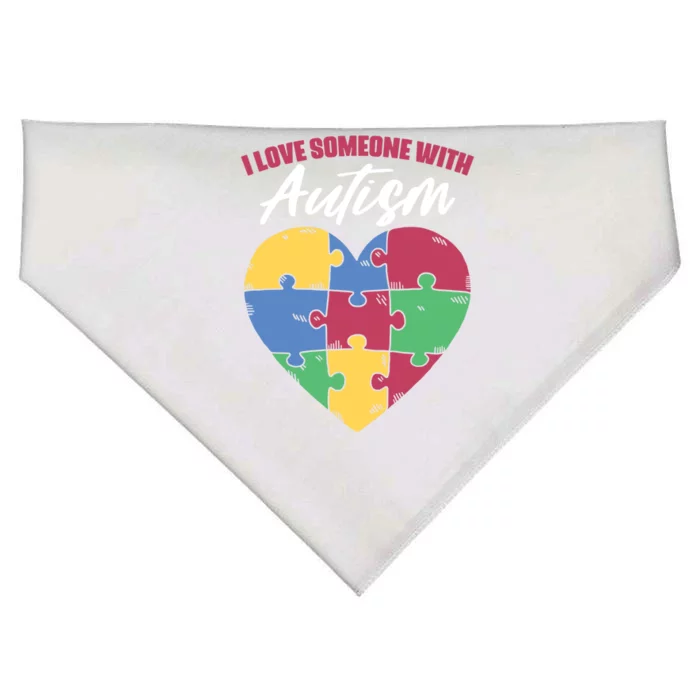 I Love Someone With Autism Puzzle Awareness For Supporter Gift USA-Made Doggie Bandana