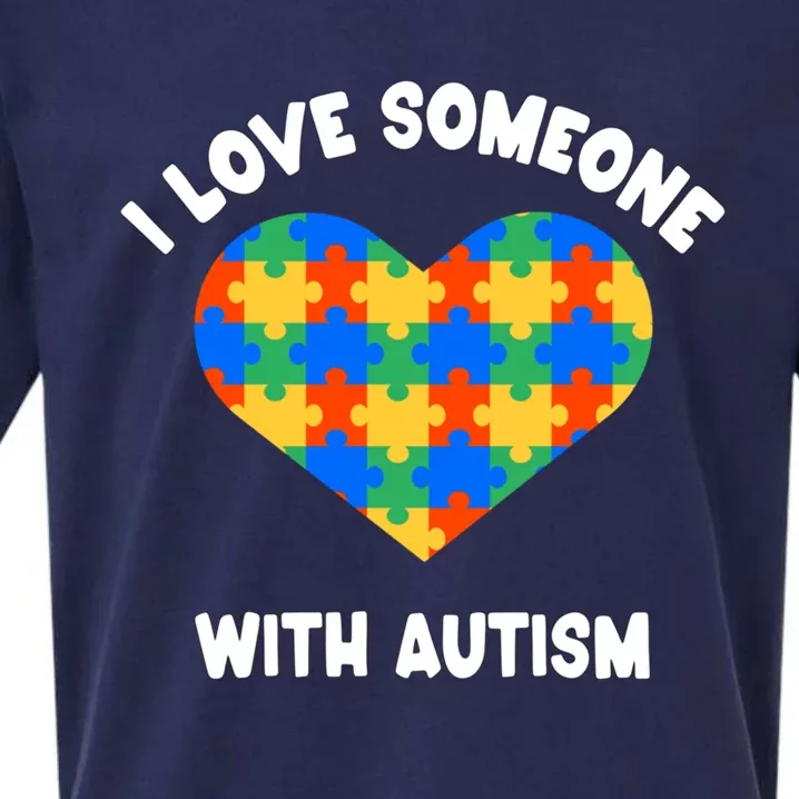 I Love Someone With Autism Puzzle Heart Awareness Gift Sueded Cloud Jersey T-Shirt