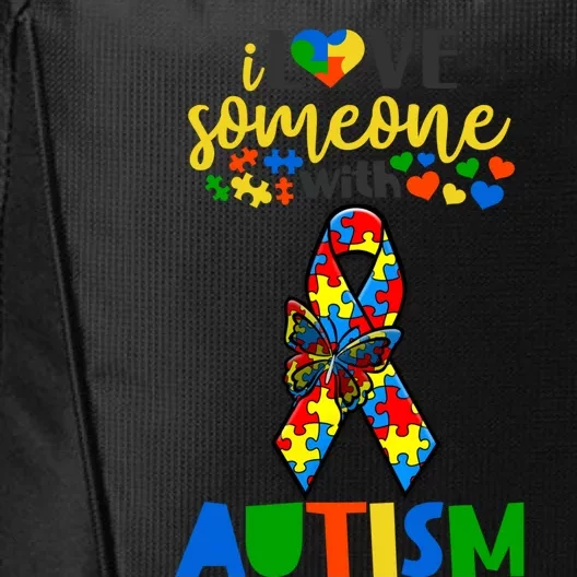 I Love Someone With Autism Puzzle Ribbon Butterfly Awareness Cool Gift City Backpack