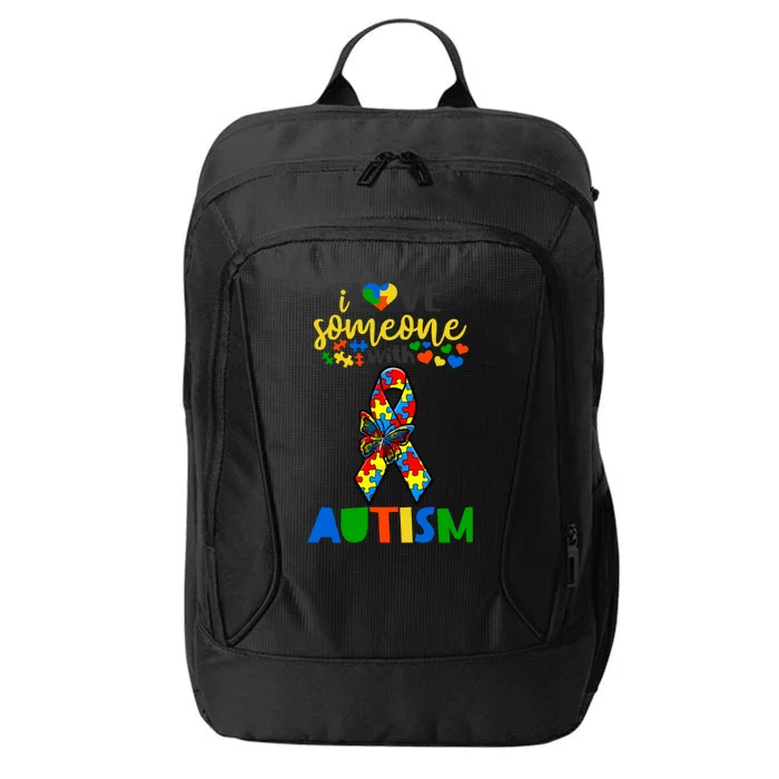 I Love Someone With Autism Puzzle Ribbon Butterfly Awareness Cool Gift City Backpack