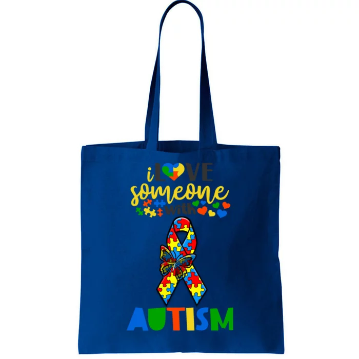 I Love Someone With Autism Puzzle Ribbon Butterfly Awareness Cool Gift Tote Bag