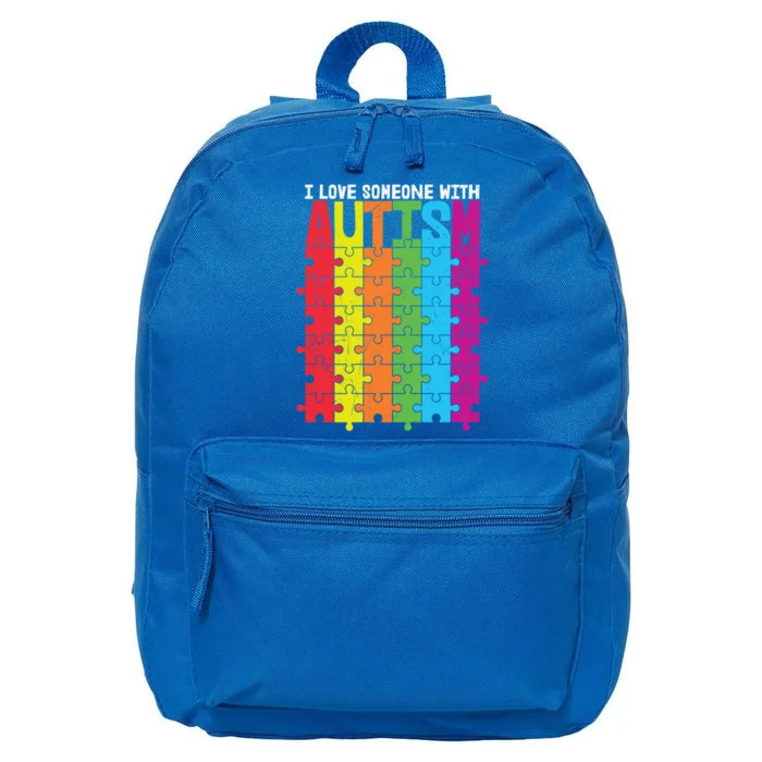 I Love Someone With Autism Puzzle Pieces Autism Awareness Cool Gift 16 in Basic Backpack