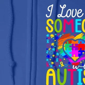 I Love Someone With Autism Rainbow Heart Puzzle Piece Gift Full Zip Hoodie