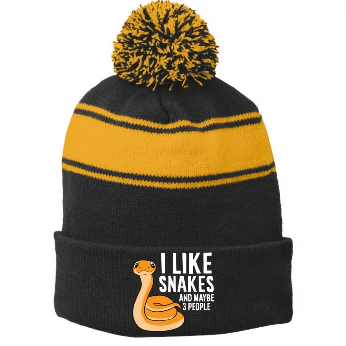 I Like Snakes And Maybe 3 People Snake Reptile Lover Stripe Pom Pom Beanie