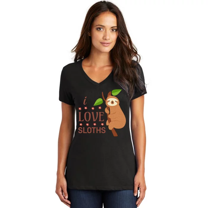 I Love Sloths Women's V-Neck T-Shirt